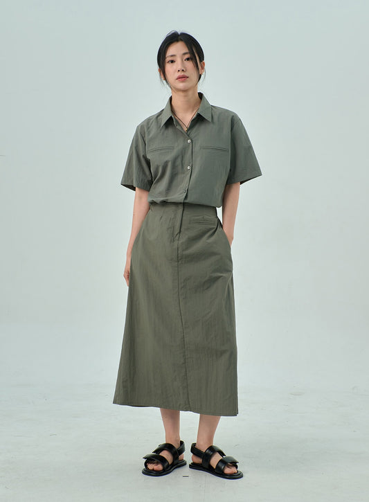A-Line Nylon Maxi Skirt OY315
